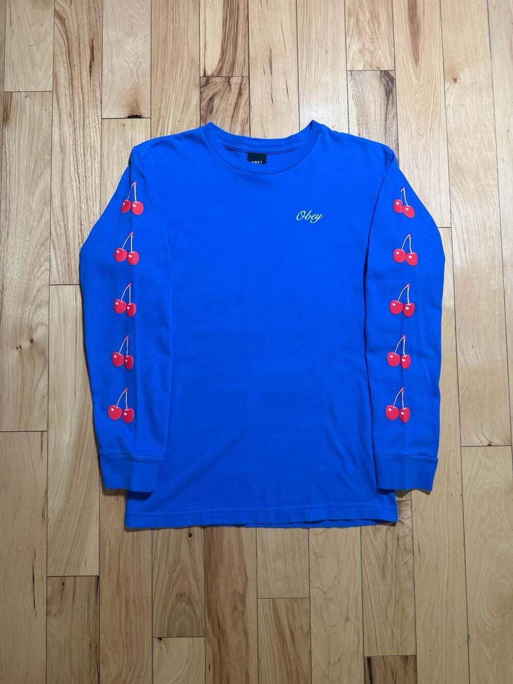 Obey Worldwide Long Sleeve T-Shirt With Cherry Print Sleeves